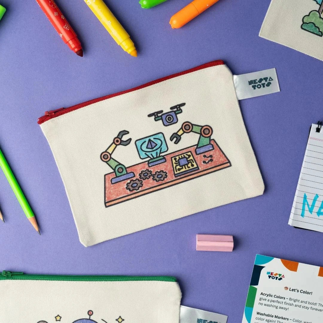 DIY Coloring Cotton Pouch for Kids (Set of 4) – Robots and Future Tech