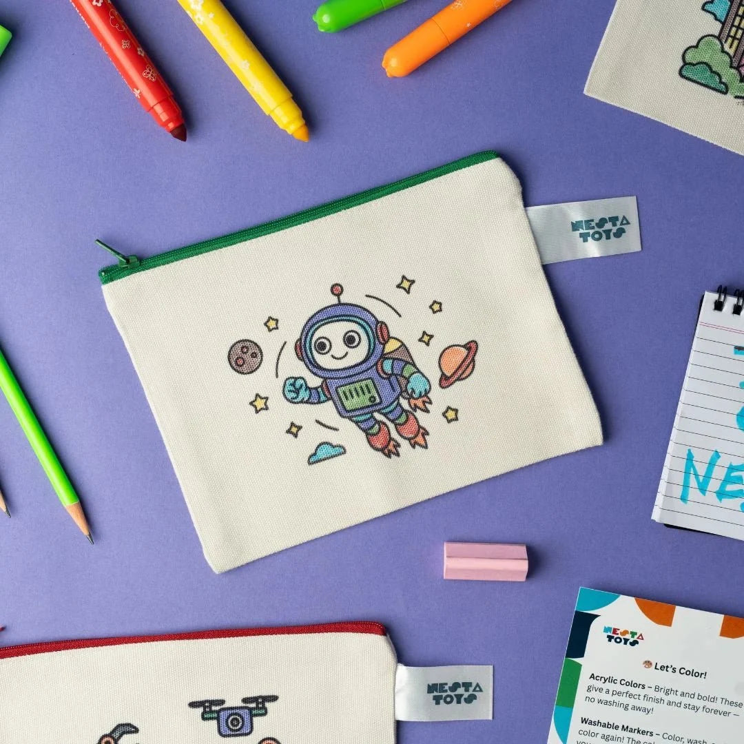 DIY Coloring Cotton Pouch for Kids (Set of 4) – Robots and Future Tech