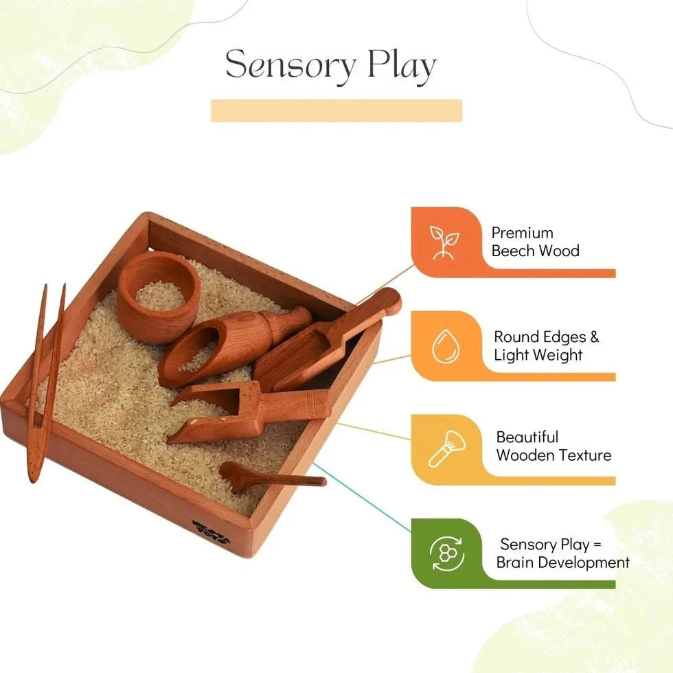 Wooden Sensory Bin Tools for Kids (6 Pcs) - Free Gift