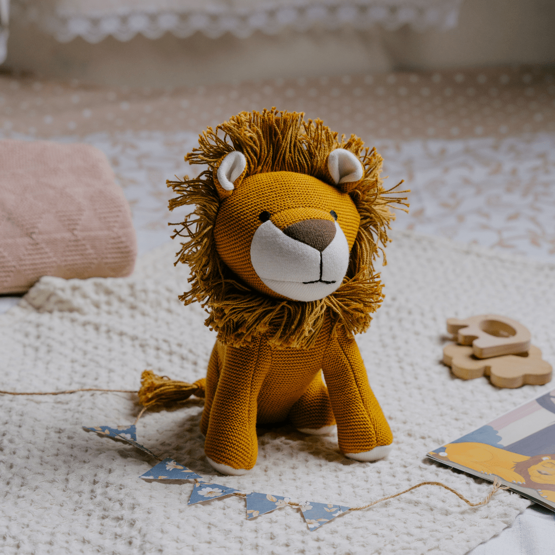 Newborn Gift Set - Lion Plush Toy, Wooden Elephant & Car Teether