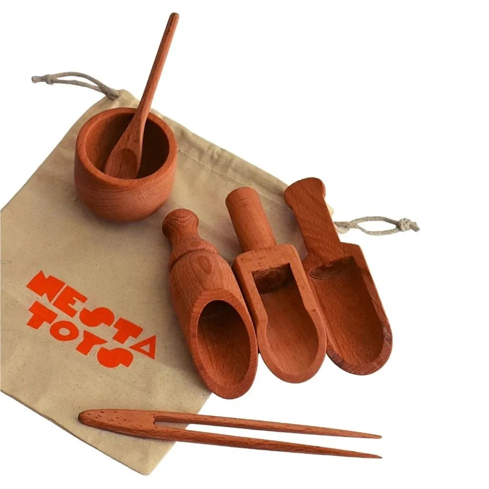 Wooden Sensory Bin Tools for Kids (6 Pcs) - Free Gift