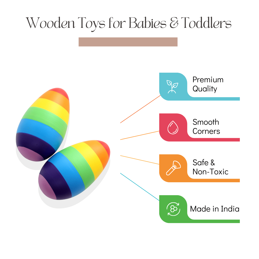 Wooden Dinosaur Blocks, Egg Shaker Rattle & Teether (6+ Months)