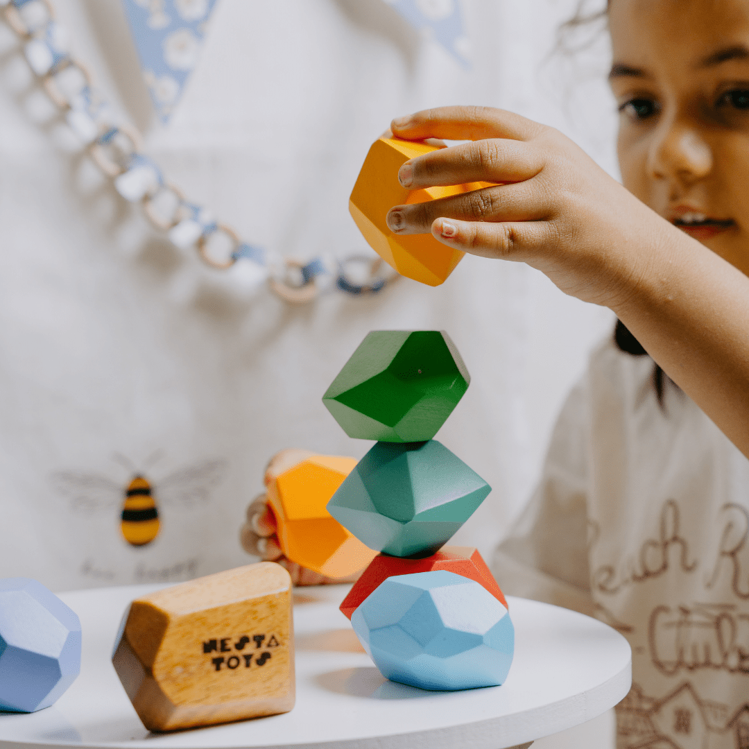 Wooden Stone Balancing Blocks |  Rainbow Stacking Sensory Toy (8 Pcs)