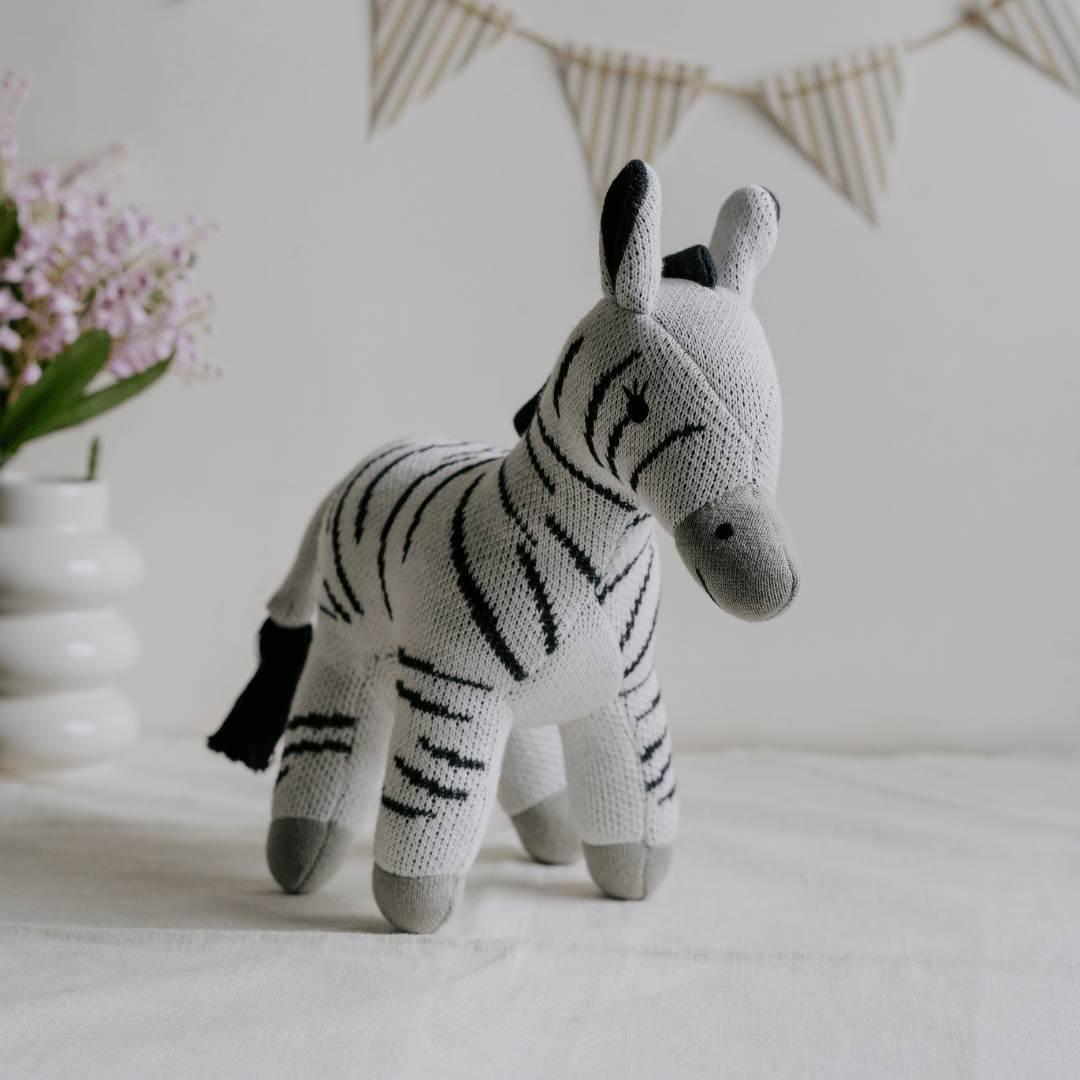 Zippy the Zebra - Knitted Cotton Animal Plush Toy for Kids