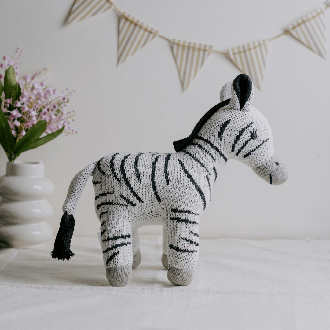 Zippy the Zebra - Knitted Cotton Animal Plush Toy for Kids
