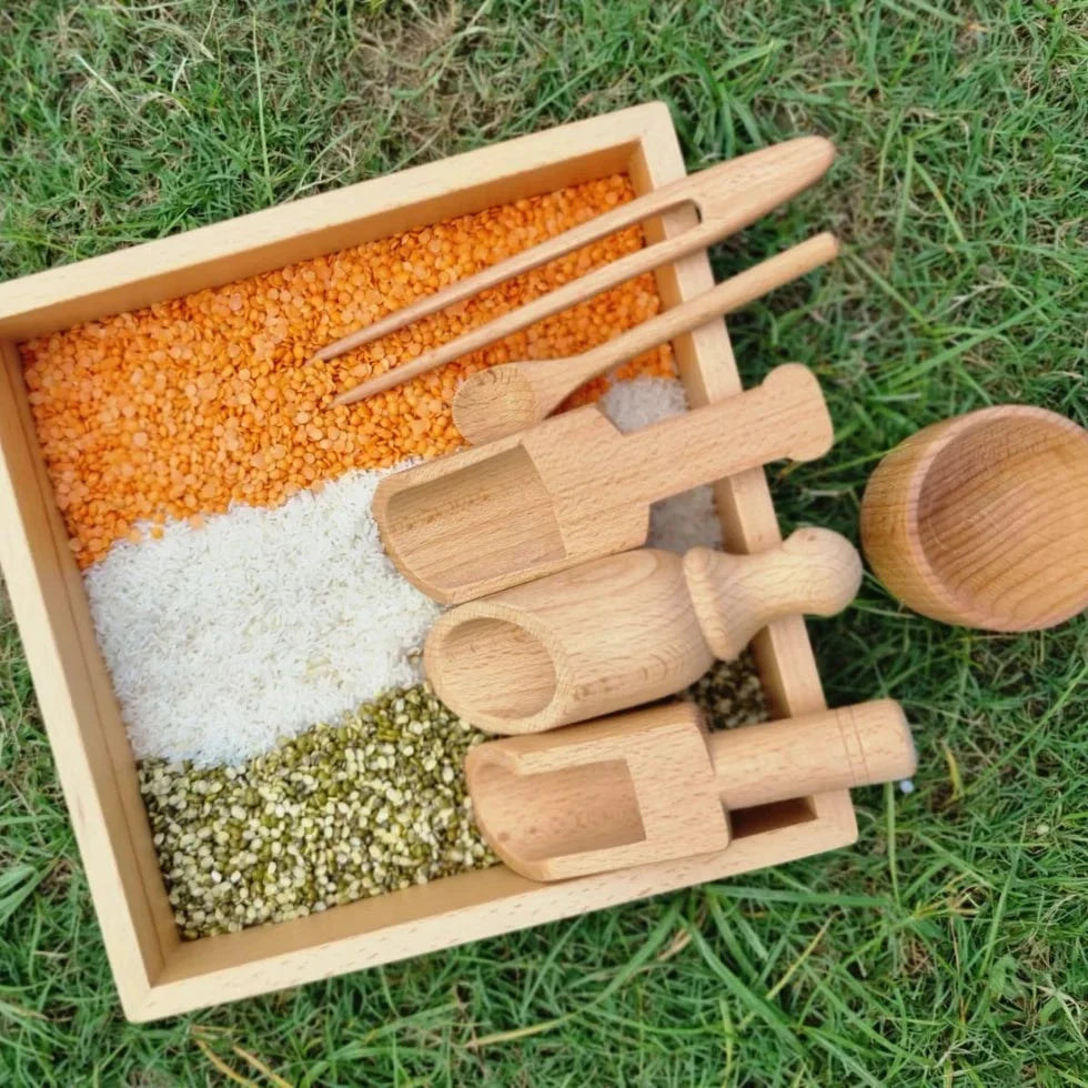 Wooden Sensory Bin Tools for Kids (6 Pcs) - Free Gift