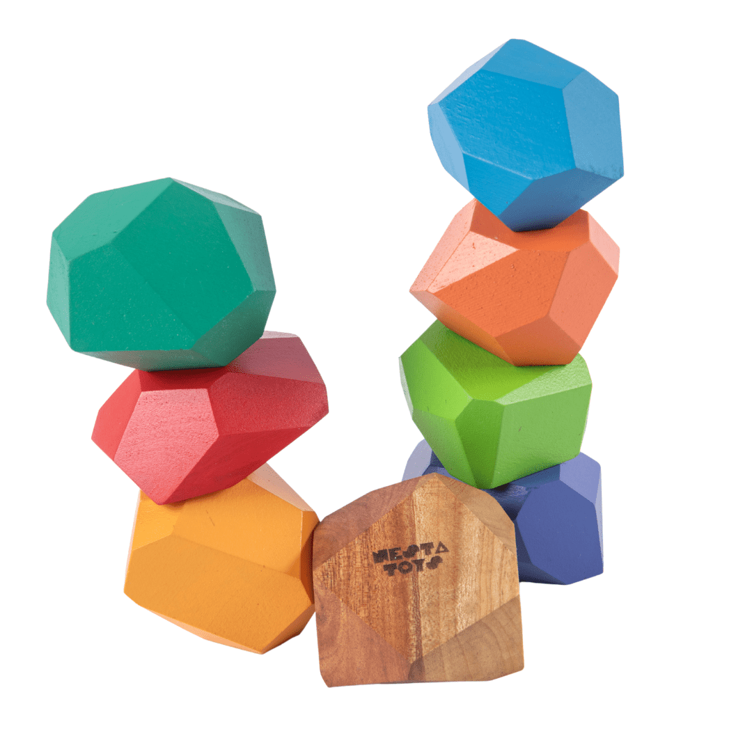 Wooden Stone Balancing Blocks |  Rainbow Stacking Sensory Toy (8 Pcs)