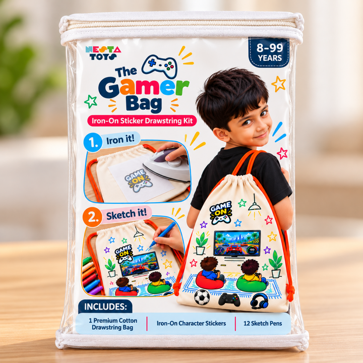 DIY Gaming Drawstring Bag for Kids - Iron-On Sticker Craft Kit
