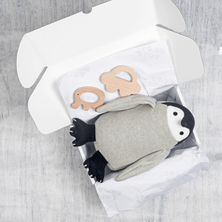 Newborn Gift Set - Penguin Plush Toy &  Wooden Teethers