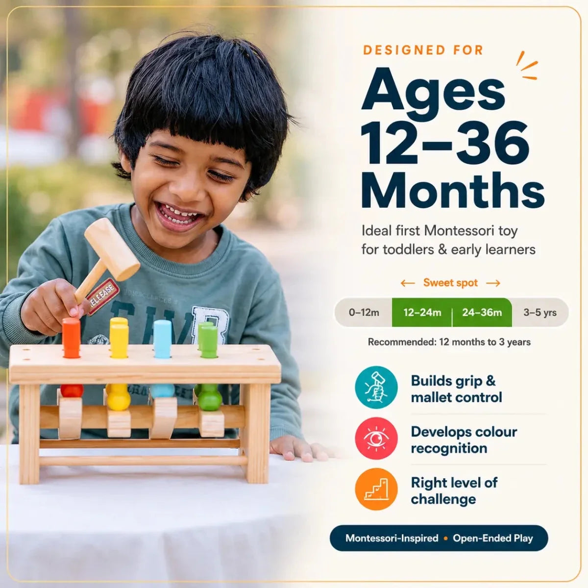 Pounding Bench Wooden Toy with Hammer