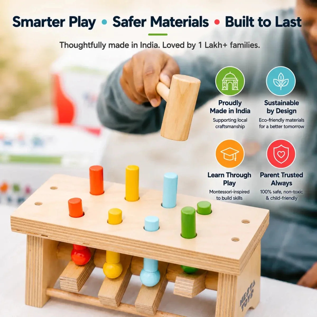 Pounding Bench Wooden Toy with Hammer