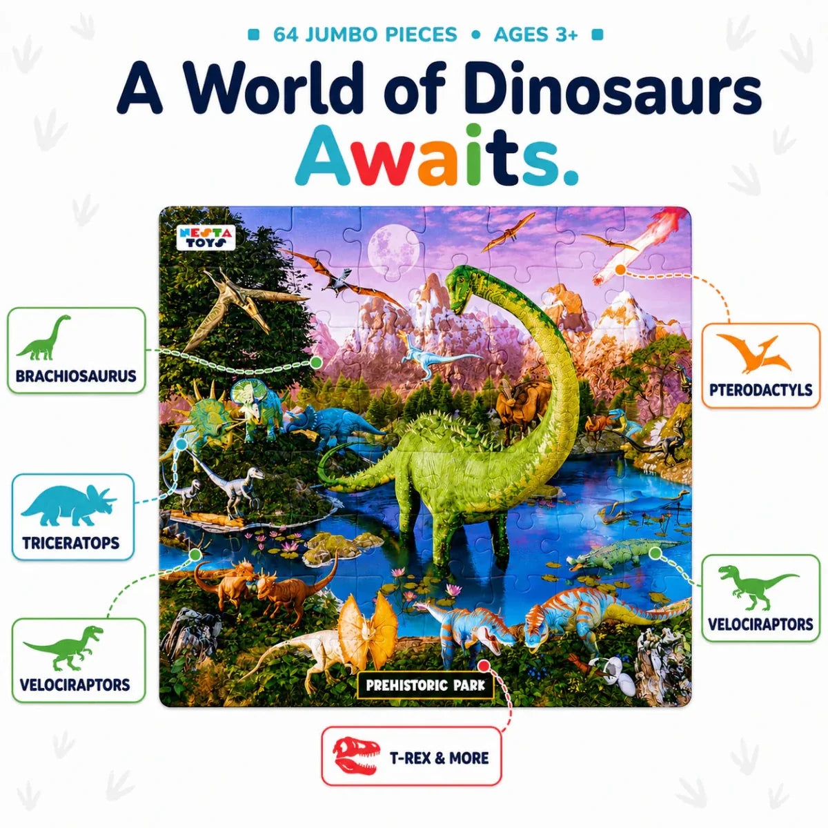 Prehistoric Park Jigsaw Puzzle for Kids (64 Pcs)