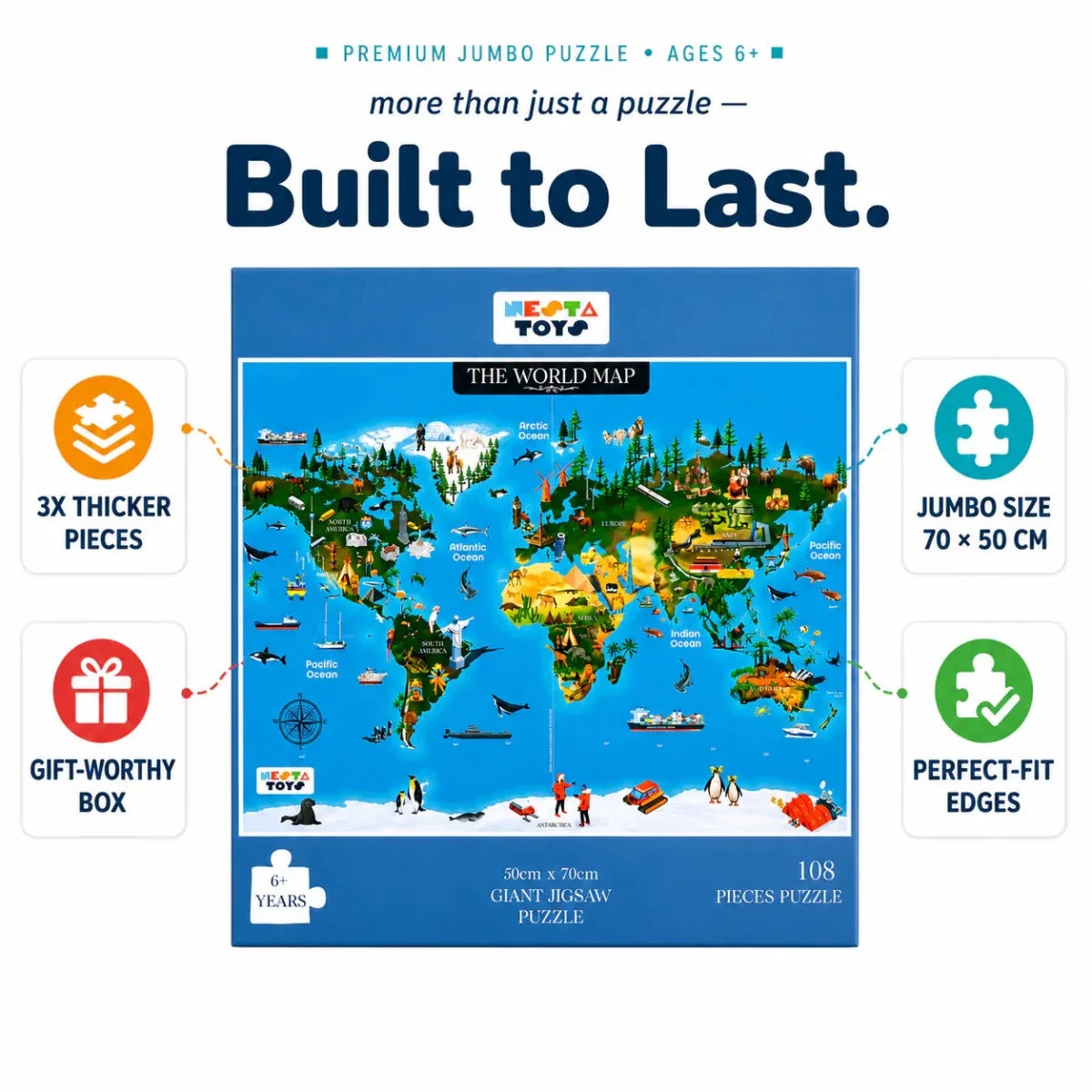 World Map Jigsaw Puzzle (108 Jumbo Pieces)