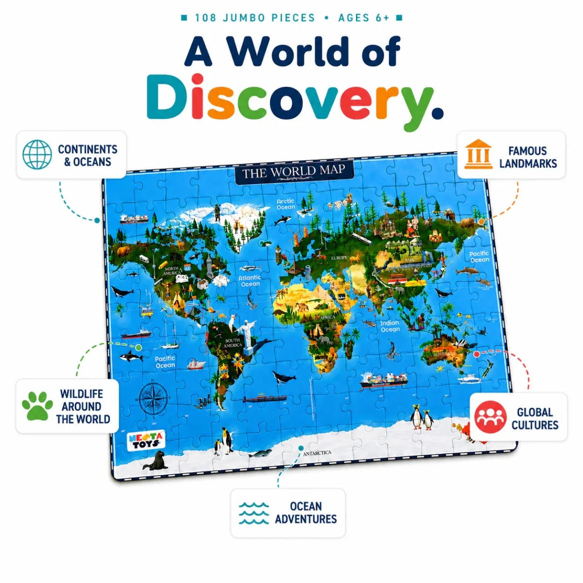 World Map Jigsaw Puzzle (108 Jumbo Pieces)