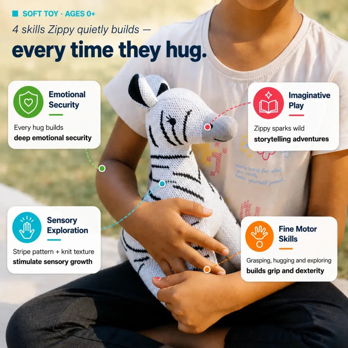 Zippy the Zebra - Knitted Cotton Animal Plush Toy for Kids