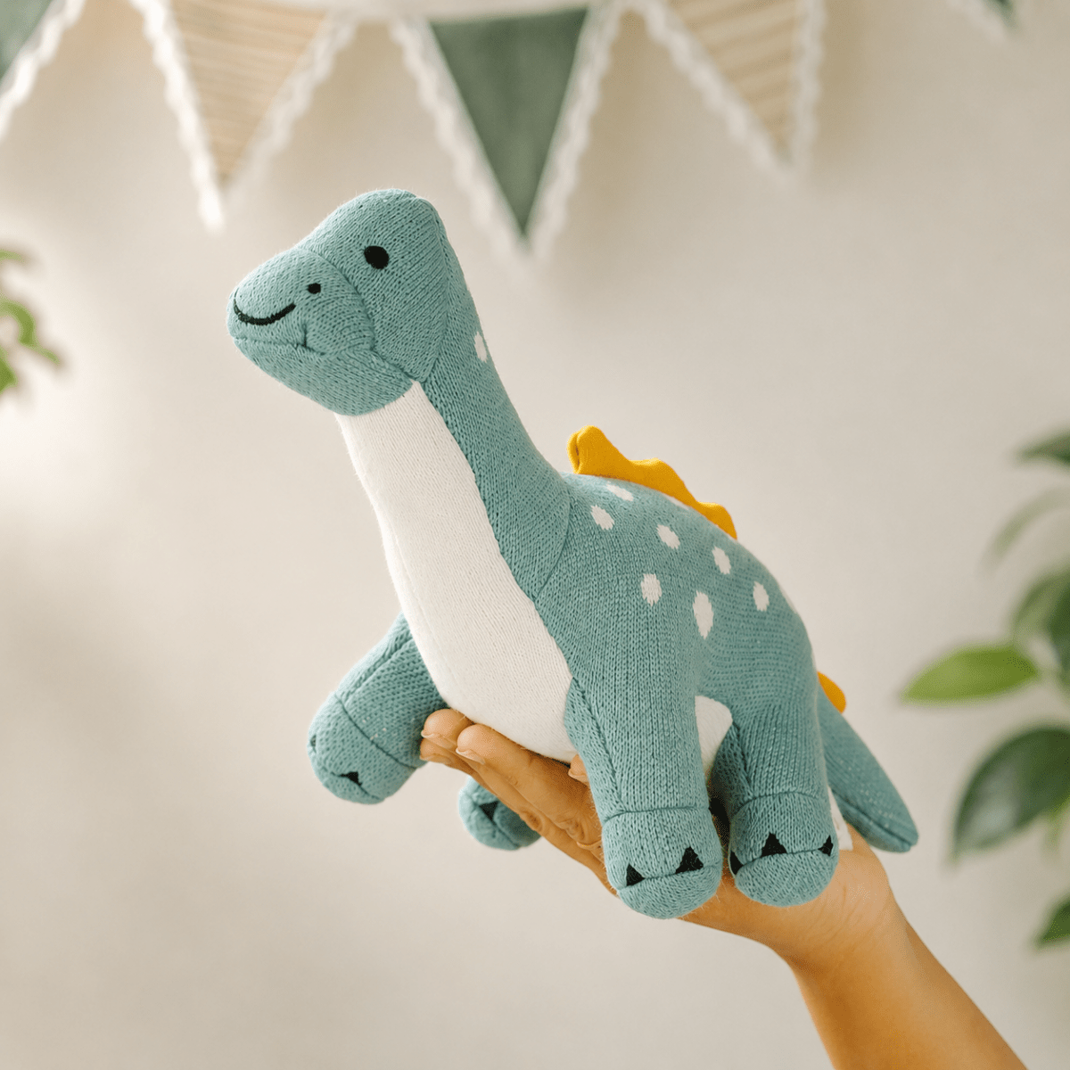 Dippy the Dino | Knitted Cotton Animal Plush Toy for Kids